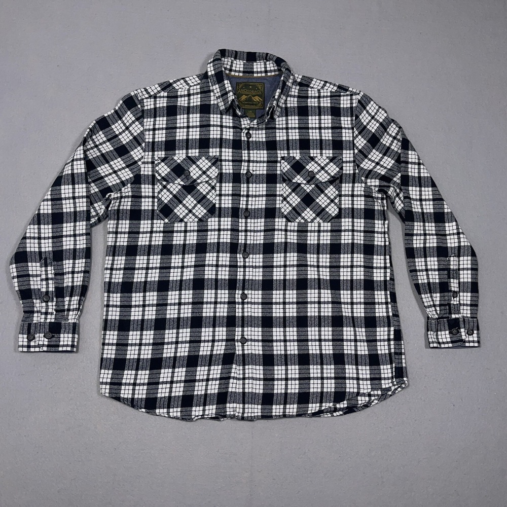 Anchorage Flannel Shirt Men Large Regular Fit Black White Plaid Vintage Workwear